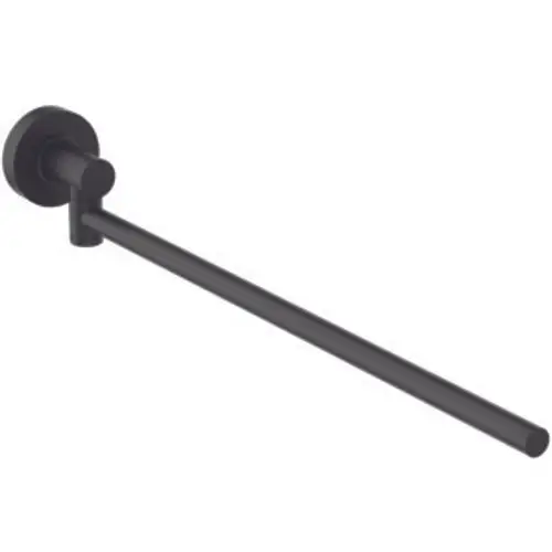 Schwarze Handtuchstange von Ideal Standard, horizontal montiert, mit runder Wandhalterung. Sie bietet eine einfache Möglichkeit, Handtücher aufzuhängen.